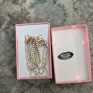 Swarovski Gold and Clear Multi-Strand Crystal Drop Earrings